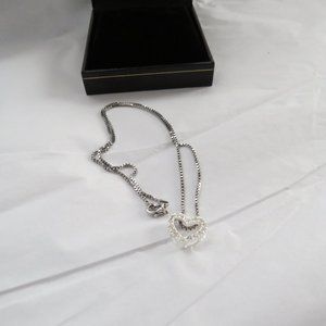 Sterling Silver Cubic Zirconia Heart on Italian Sterling Silver Box Chain
